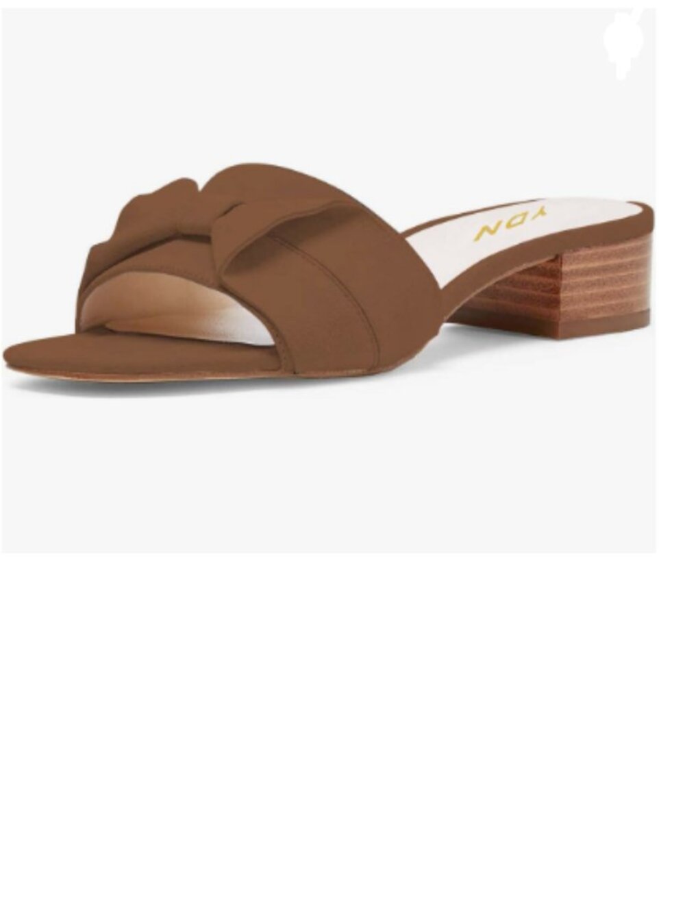 YDN Brown Open Toe Stacked Low Heel Sandals Suede Slide On Cute Bows Slippers